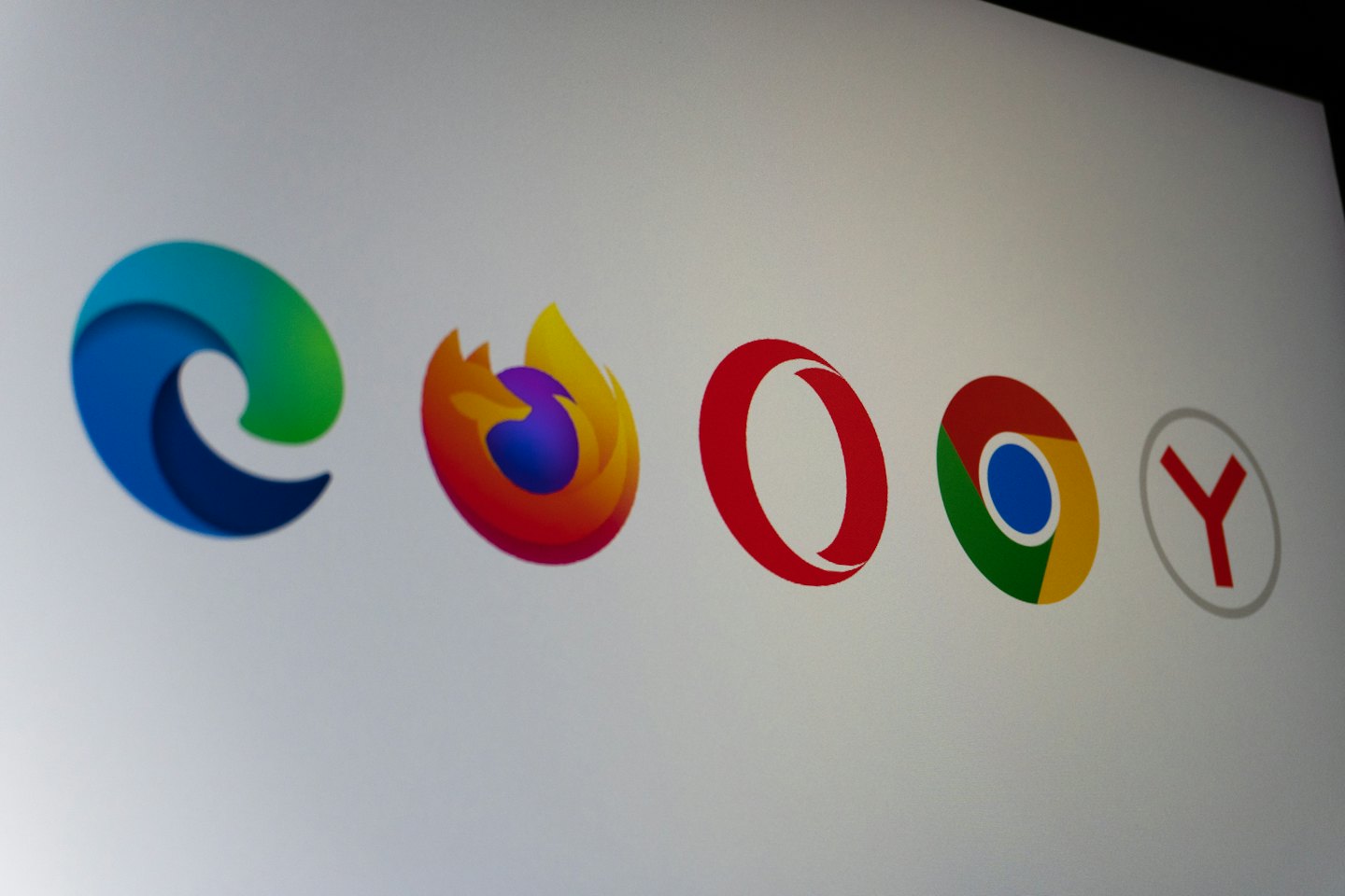 Five distinct internet browser logos arranged in a horizontal row.